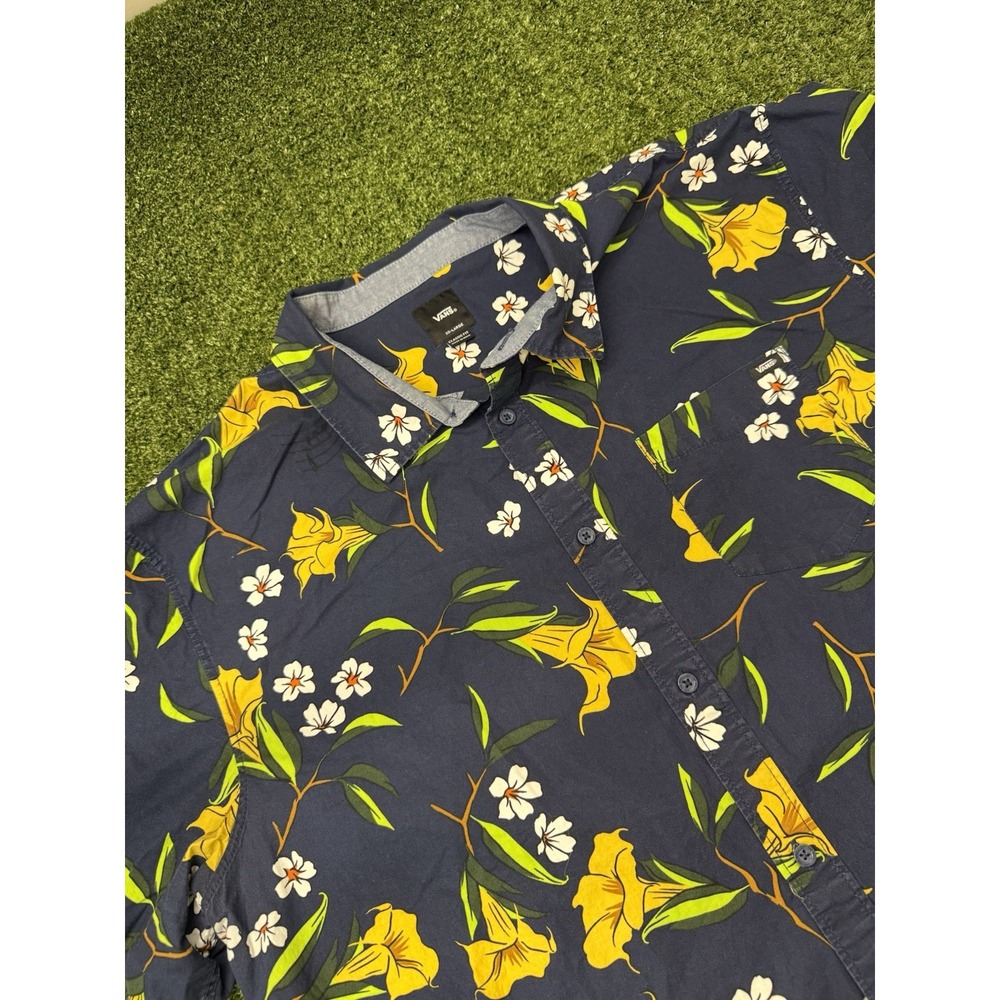Vans Floral Button Down Short Sleeve Shirt Mens Navy Hawaiian All Over Print XXL